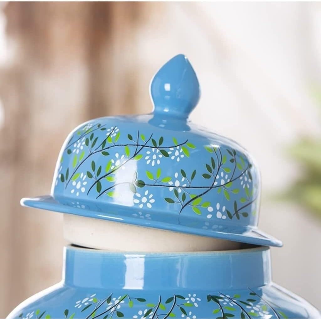 Słoik Imbirowy Ceramiczny Niebieski Imbirowy Słoik Z Pokrywką, Wykwintne Piękne Ozdobne Porcelanowe Słoiki Słoik Świątynny Z Pokrywkami Jingdezhen Antyczny Styl (Color : A, Size : 19 * 37cm)