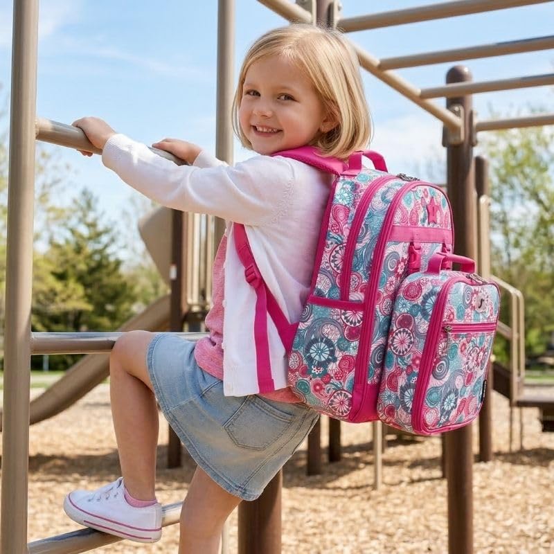 Image of J World Duet Kids Backpack & Lunch Box Set For Girls & Boys Pre-K to Elementary School, Every Daisy