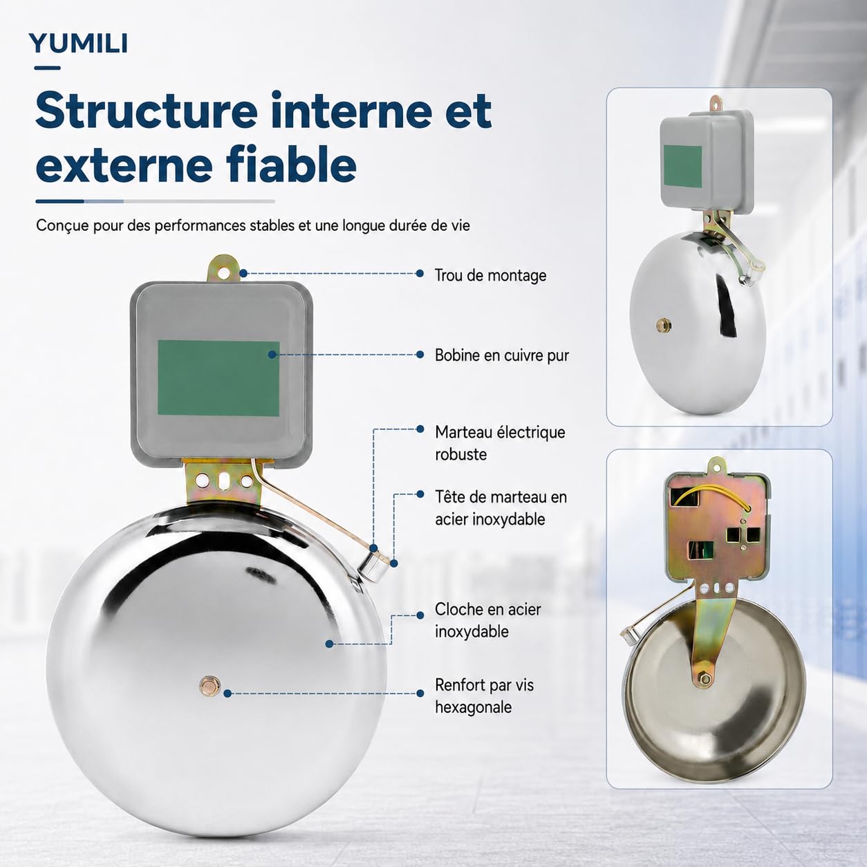 Cloche Électrique, 150mm AC 220V Cloche d'École en Acier Inoxydable Externe, Sans Étincelles Sonnette pour Fixation Murale pour Cloche Service pour les Hôtels, les Écoles, Usine