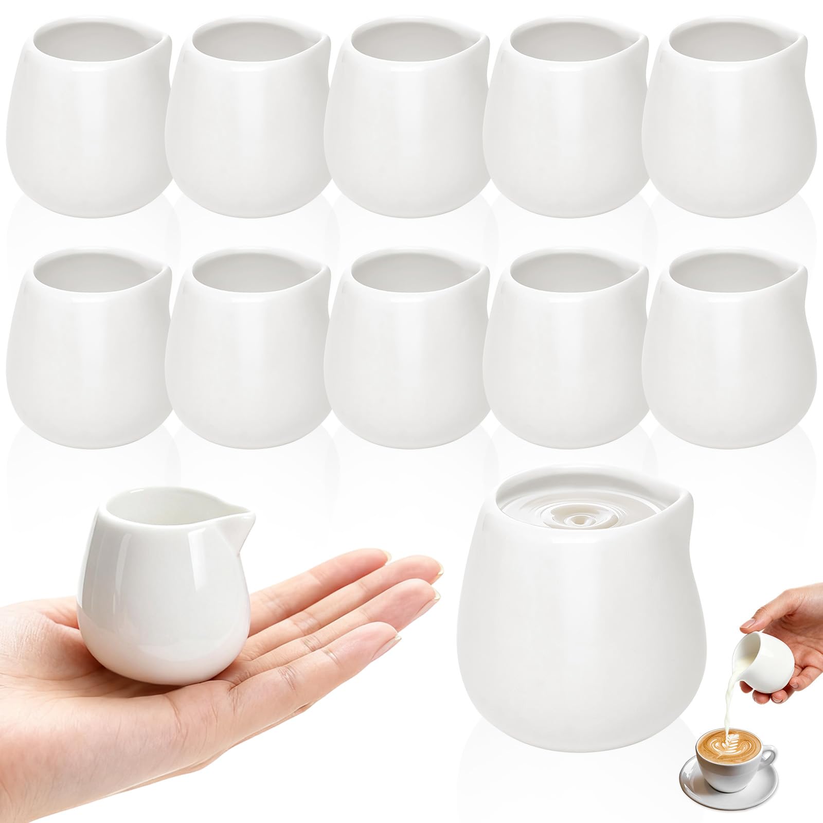 Caraffa piccola per il latte, 12 pezzi mini caraffa per salsa da 50 ml, caraffa per il latte in ceramica bianca, senza manico, adatta per panna da caffè e salse