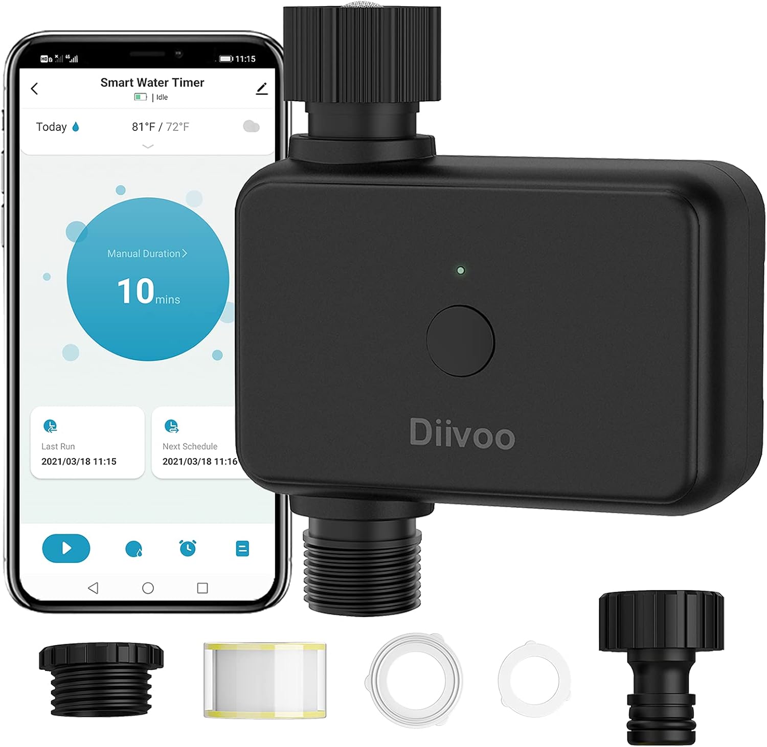 Bluetooth Water Timer, Diivoo Sprinkler Timer with Rain Delay for Garden, Lawn Watering
