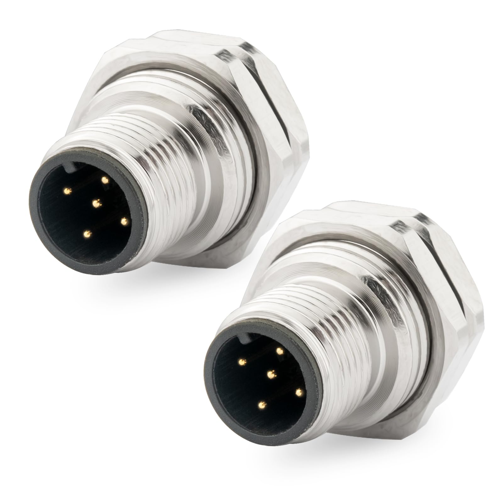 M12 5 Pin Aviation Connector Plugs,Lonlonty Male Socket Solder Cup IP67 Waterproof 12mm M12 Socket Panel Back Mount Threaded Coupling 2PCS-Round seat