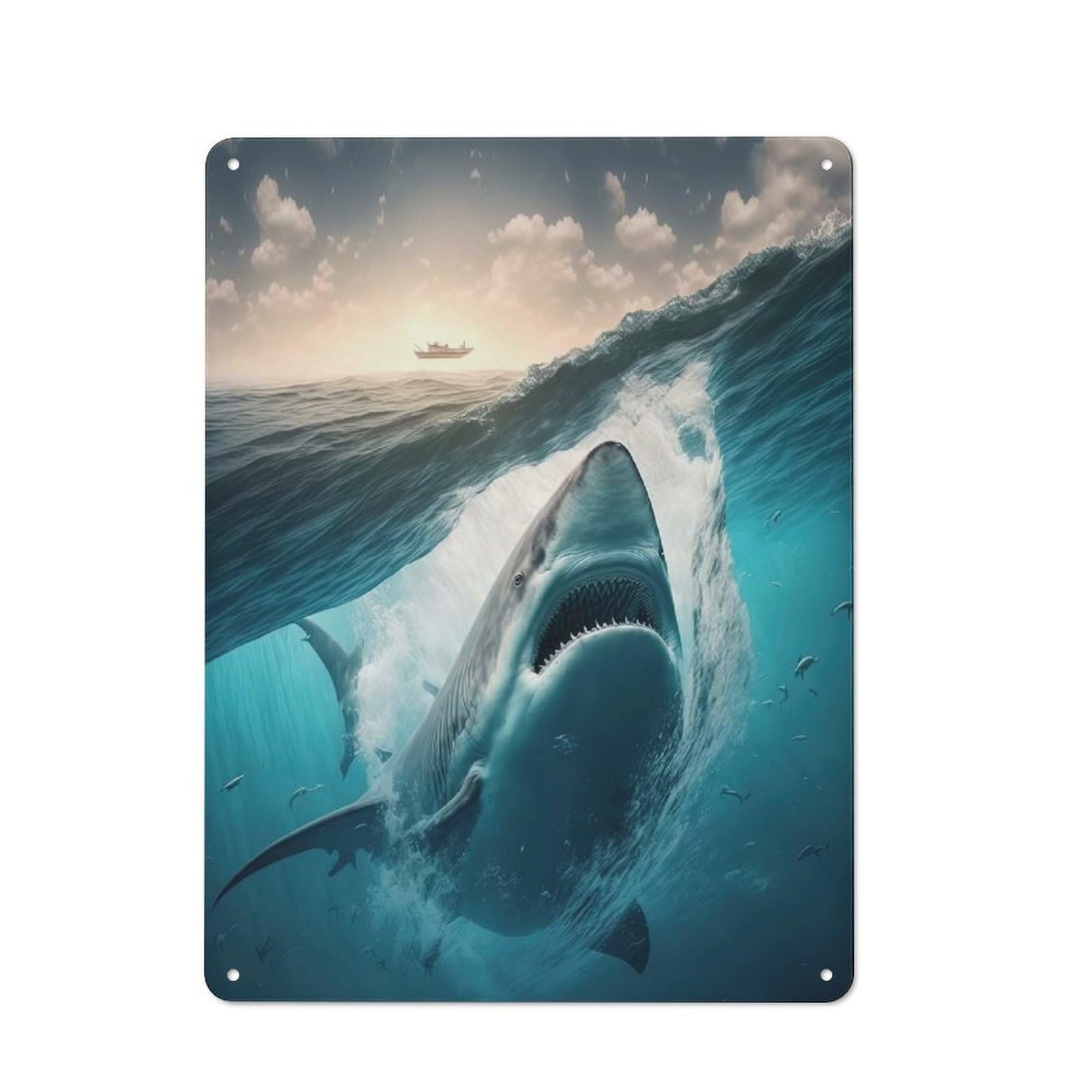 Junmoney Whale Shark Metal Wall Sign 40X30cm Featuring For Hallway Wall, Suited To Wall Display Collectors