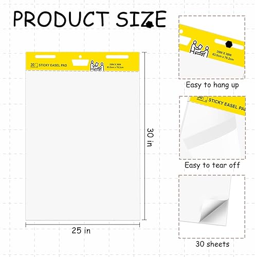 Miniatura 2 de Paquete de 2 almohadillas adhesivas de caballete, papel de 25 x 30 pulgadas para profesores, papel de caballete autoadhesivo para pizarra blanca,