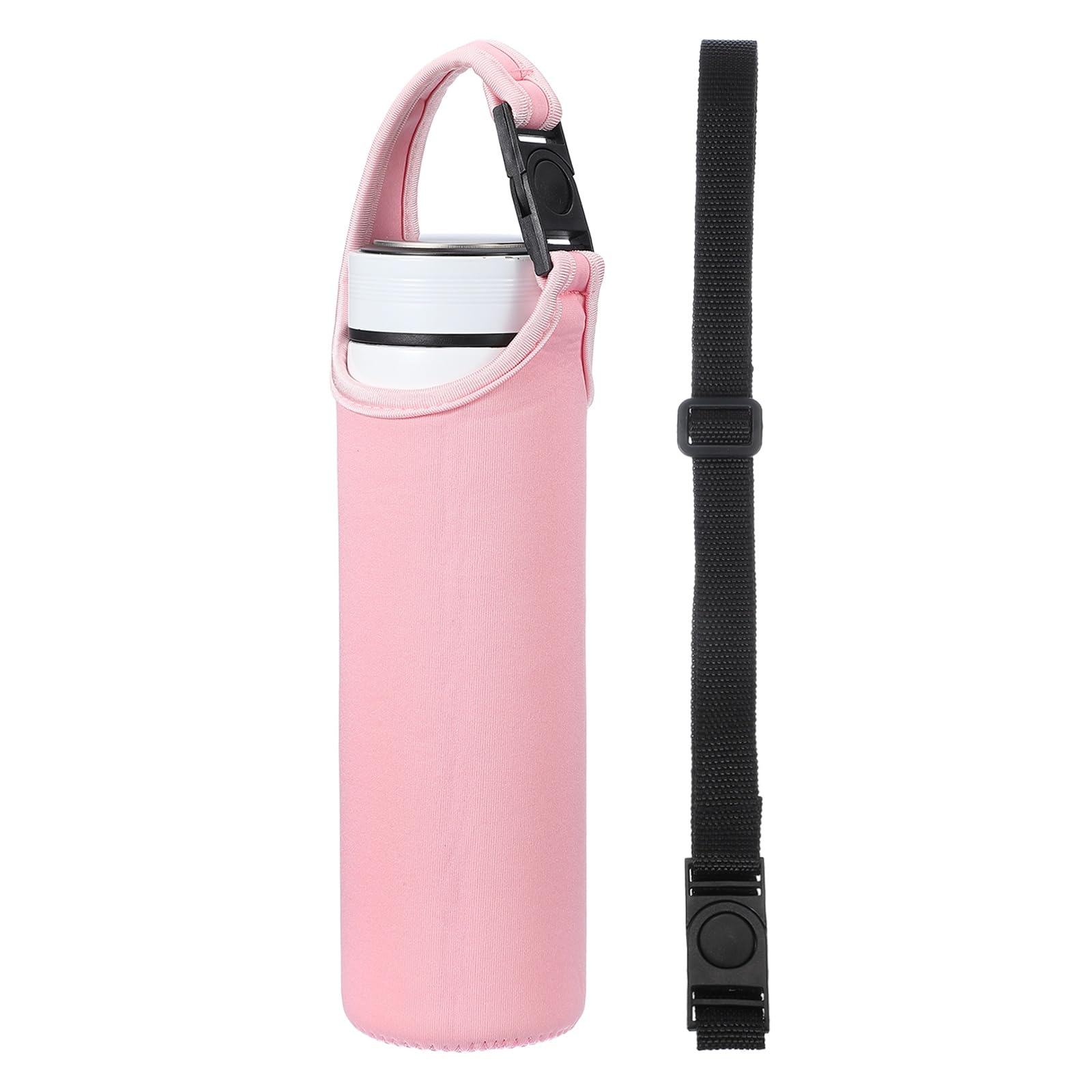 sourcing map 2pcs Neoprene Water Bottle Sleeve, 15.5-20oz Insulated Water Glass Bottle Carrier Bag Collapsible Drink Bottle Sleeve Cover Holder with 2 Straps, Pink — image 1