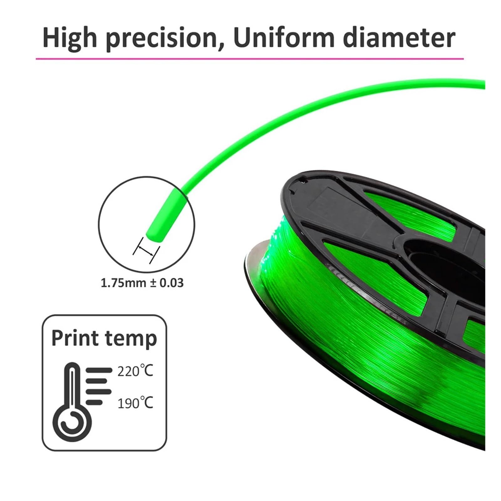 95A 3D-Druckerfilament 1 kg, klares TPU und klares grünes TPU 1,75 mm, 200 g/400 g/1000 g Rolle(Transparent 1000g)