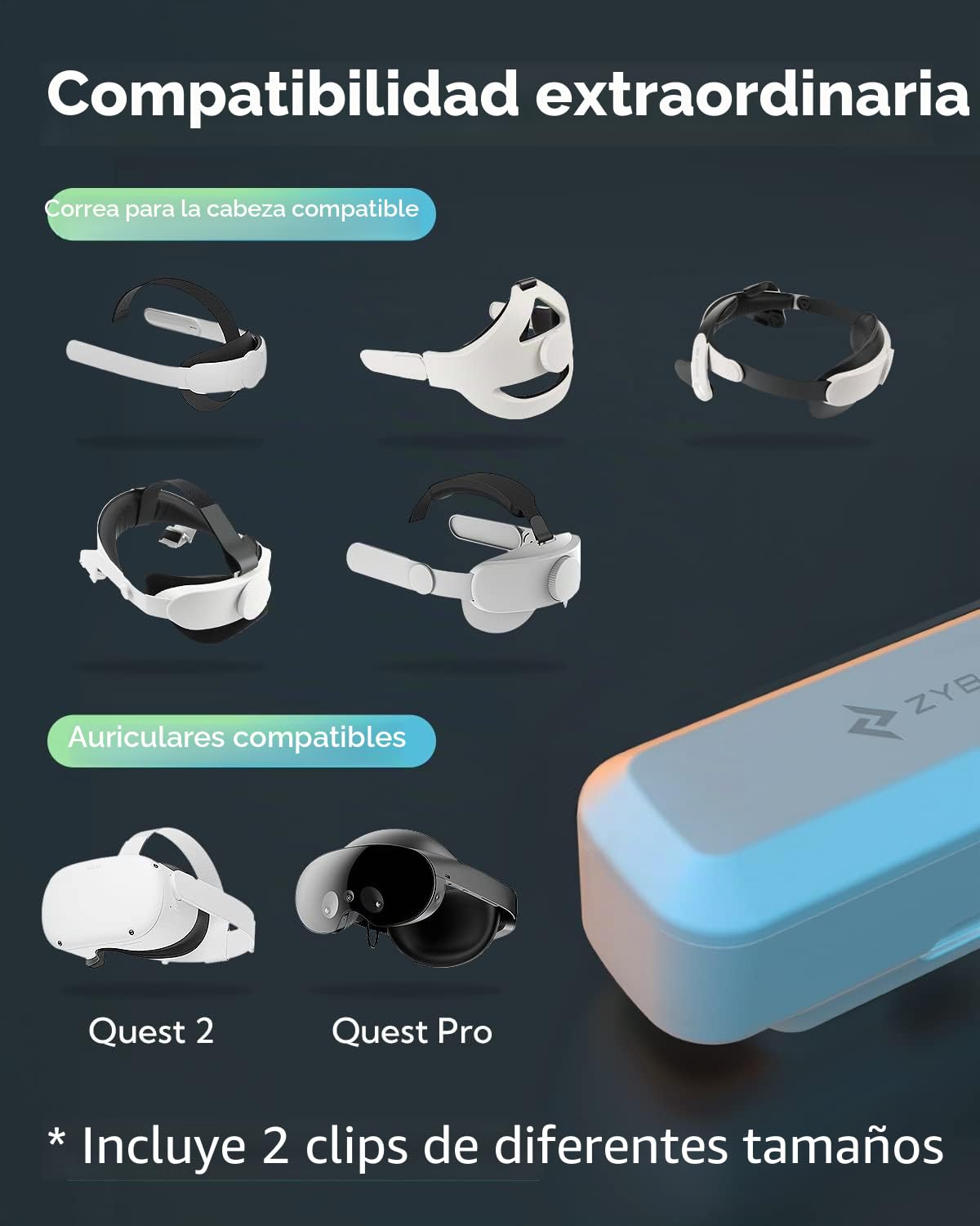 Zyber Banco de EnergíA de BateríA Magnética para Accesorios Quest 3, BateríA Recargable Compatible con Quest 2 Quest pro Pico 4, Que Ofrece MáS de 2 Horas Adicionales de Reproducción