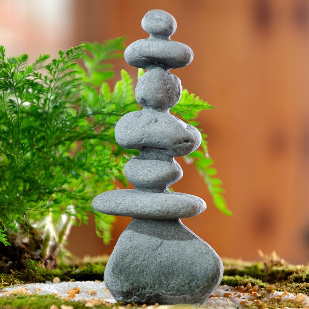 7-Stone Mini Stacked Zen Rock Stone Decor,Handmade Rocks Statues Japanese Garden Decor, Fish Tank Aquarium Decorations,Micro Landscape Decor (7-Stone)