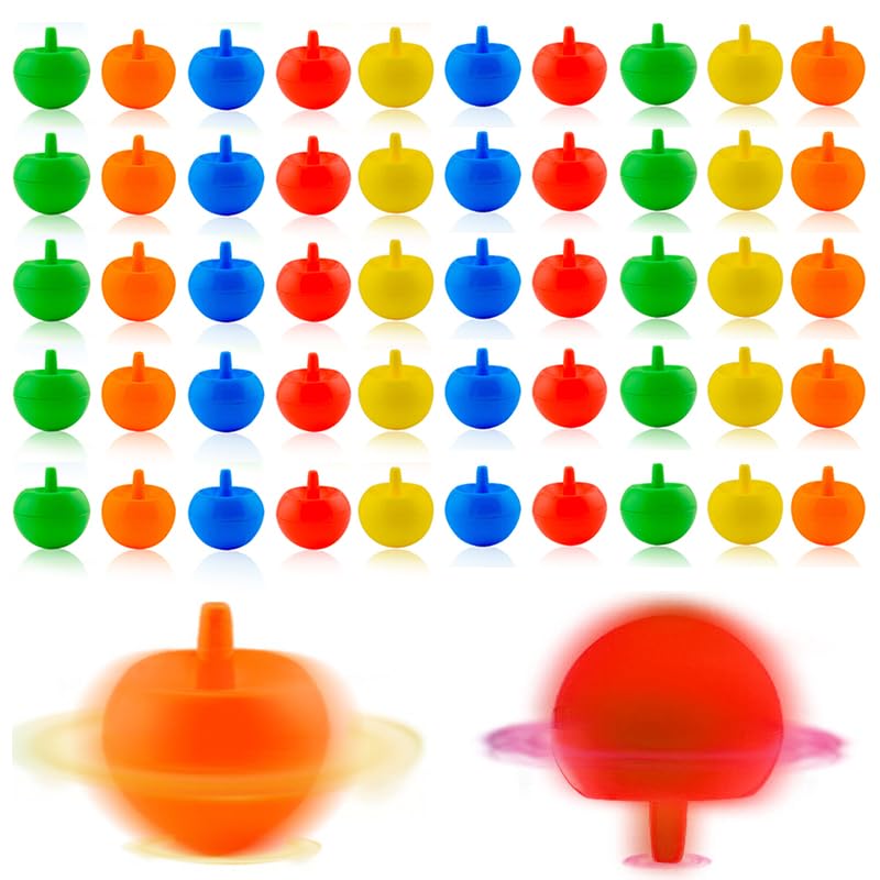 Zuzer Peonza de Madera,50PCS Colorida Peonza Madera Giroscopio Peonza Trompo,Peonzas de Madera de Colores Juguetes de Fiesta para Niños(Patrón Aleatorio) (Plástico)