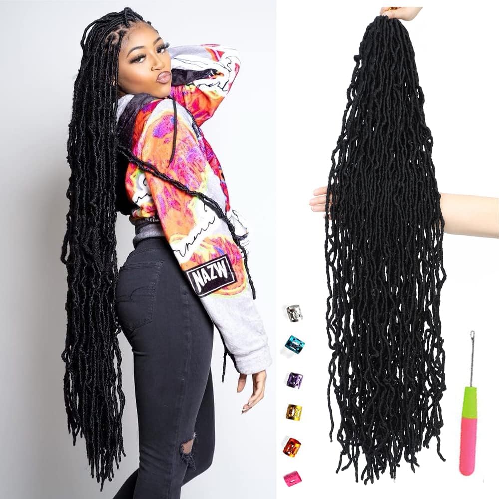 7 Packs Faux New Soft Locs Crochet Hair 36 Inch For Black Women Pre-looped Long Goddess Crochet Braids Curly Wavy Braiding Hair Extension