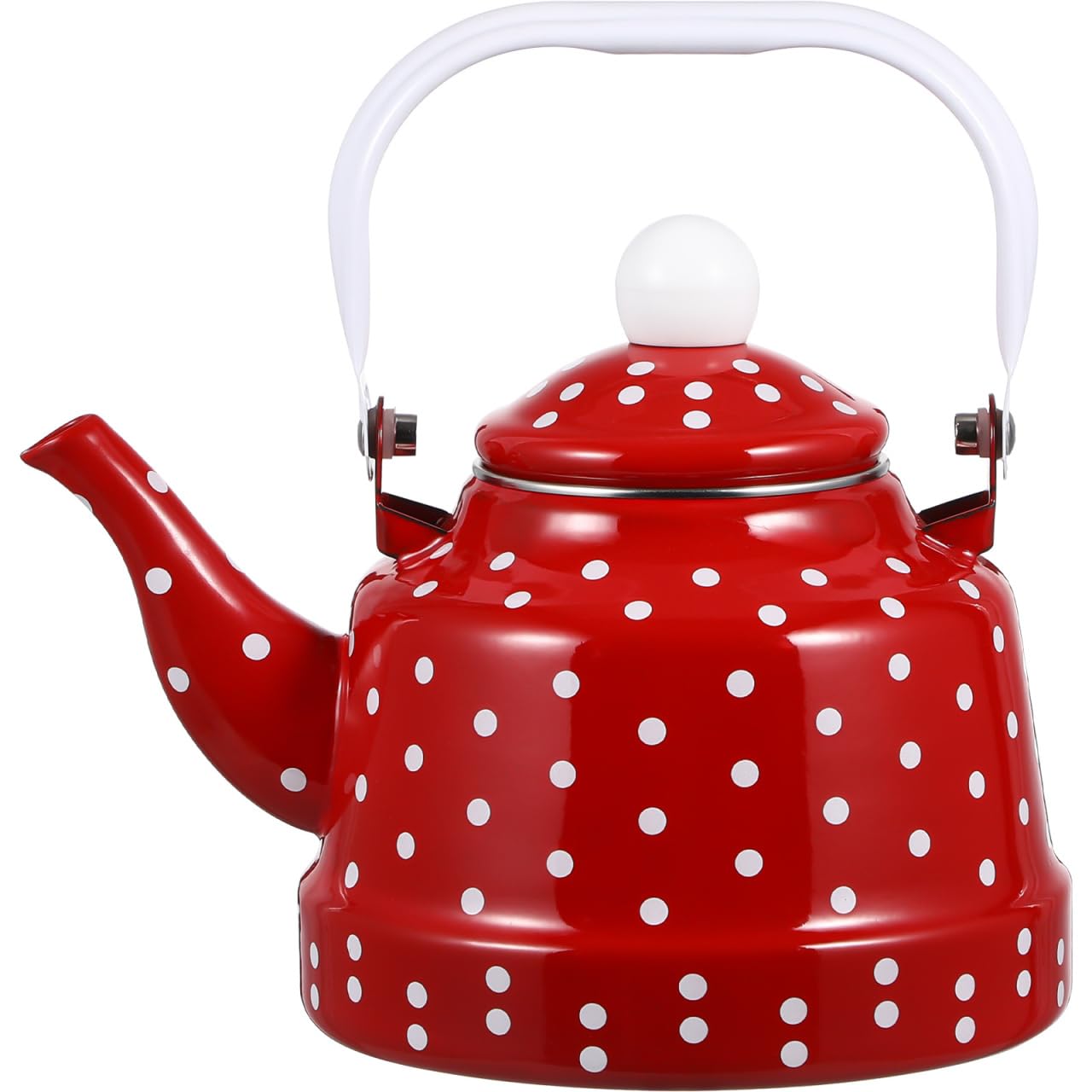 Cabilock Retro Emaille Teekanne 1,7L mit Teesieb, Vintage Teekessel Rot mit Weißen Punkten, Induktionsgeeignet, Emaillierter Wasserkessel für Herd, Camping & Landhaus-Küche