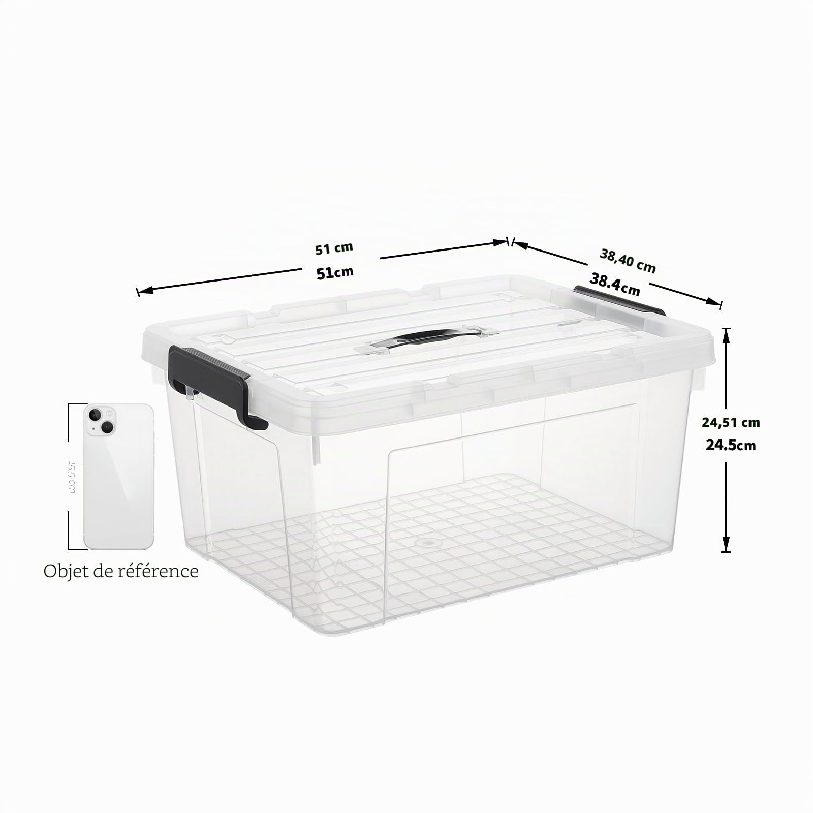 Cetomo 35L*3 Boîte de Rangement, Bac de rangement avec Poignée, Plastique Organisateur avec Couvercle, Empilable, Transportable, pour Vêtements, Bureau, Chambre, Dortoirs, Transparent, 35L - Lot de 3