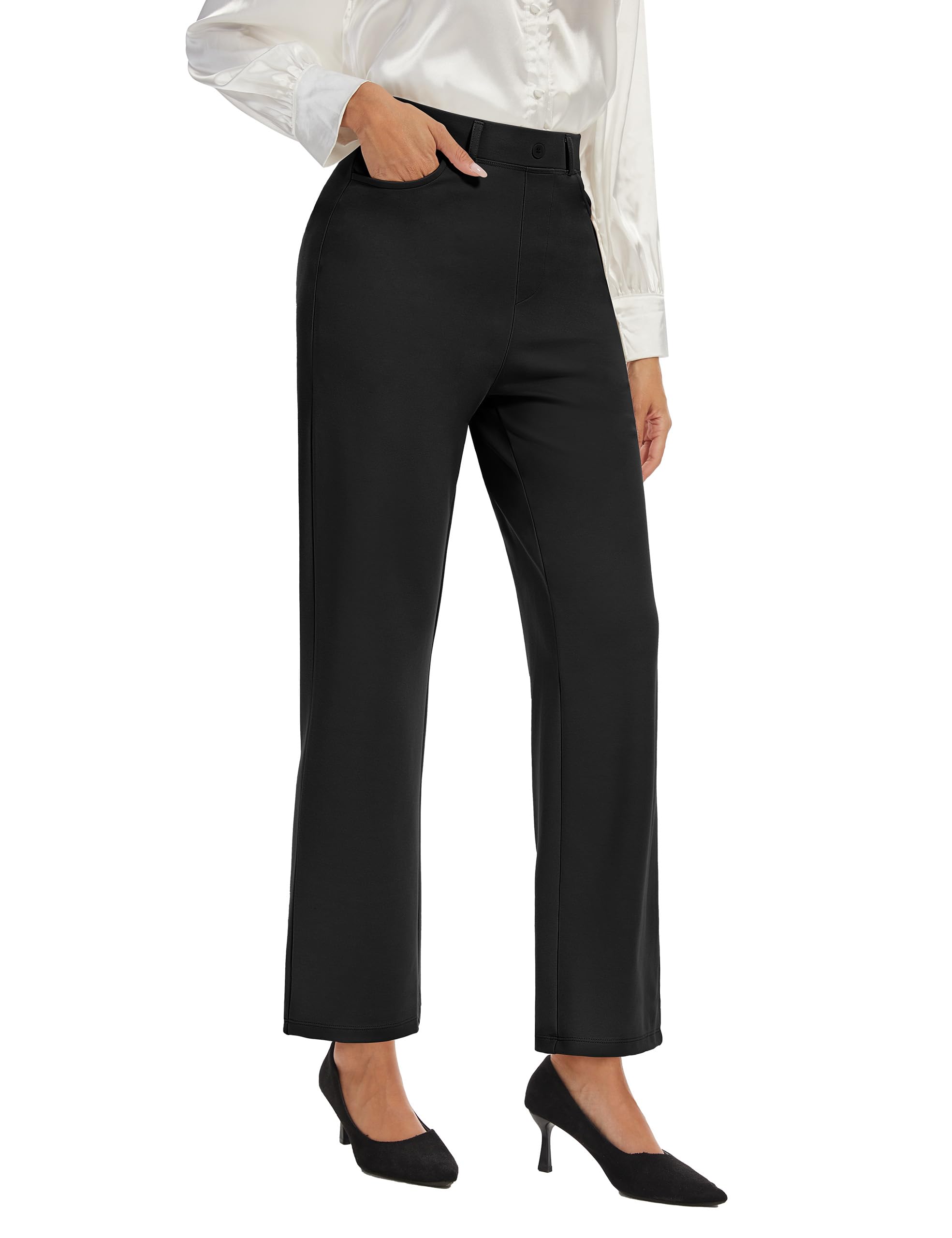 Desol Hosen Damen Anzughose Elegante Lang Hose High Waist Gerade Hosen mit Taschen Weite Bein Lounge Palazzo Hosen