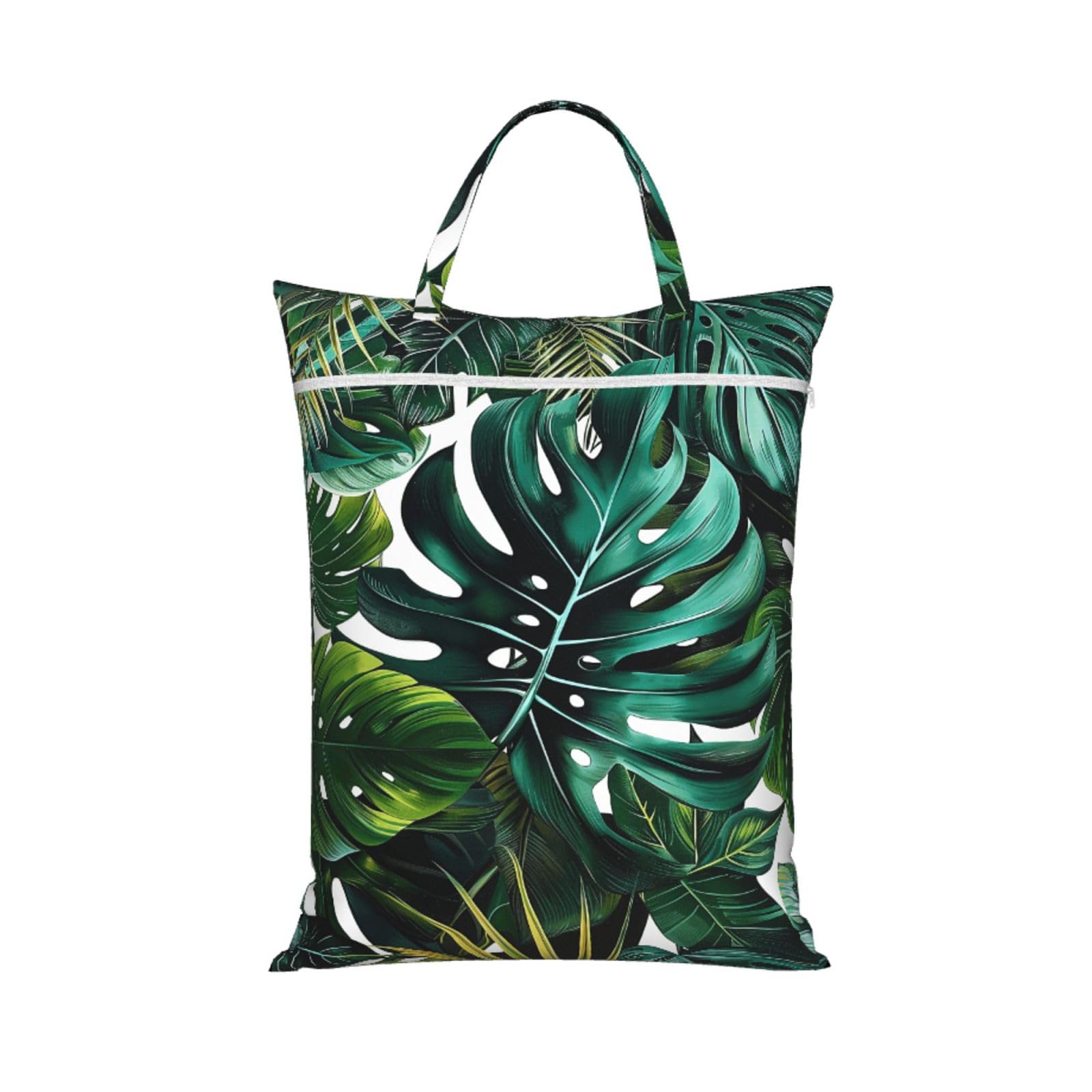 Large Travel Laundry Bags,tropical leaves Print with Handle Foldable Laundry Bag for Holidays Gym Swimming and Family Trips, 1Pcs