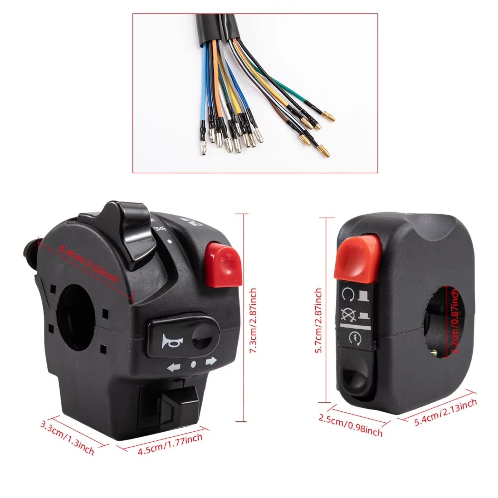 Interrupteur de Guidon Moto Interrupteur De Guidon Pour Moto 7/8" 22mm Universel Klaxon, Clignotants, Phare Antibrouillard Électrique, Démarrage, Coupe-circuit, Témoin Lumineux(1 Pair)