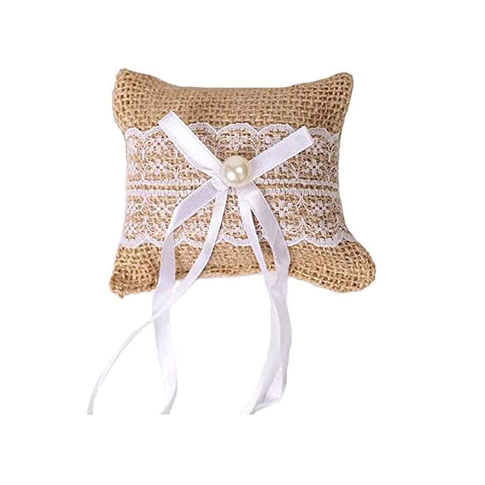 Kalttoy Rings Pillow Cushion Bearer Bowknot Rings Bearer Square Lace Pillow Holder for Beach Party Ceremony Wedding