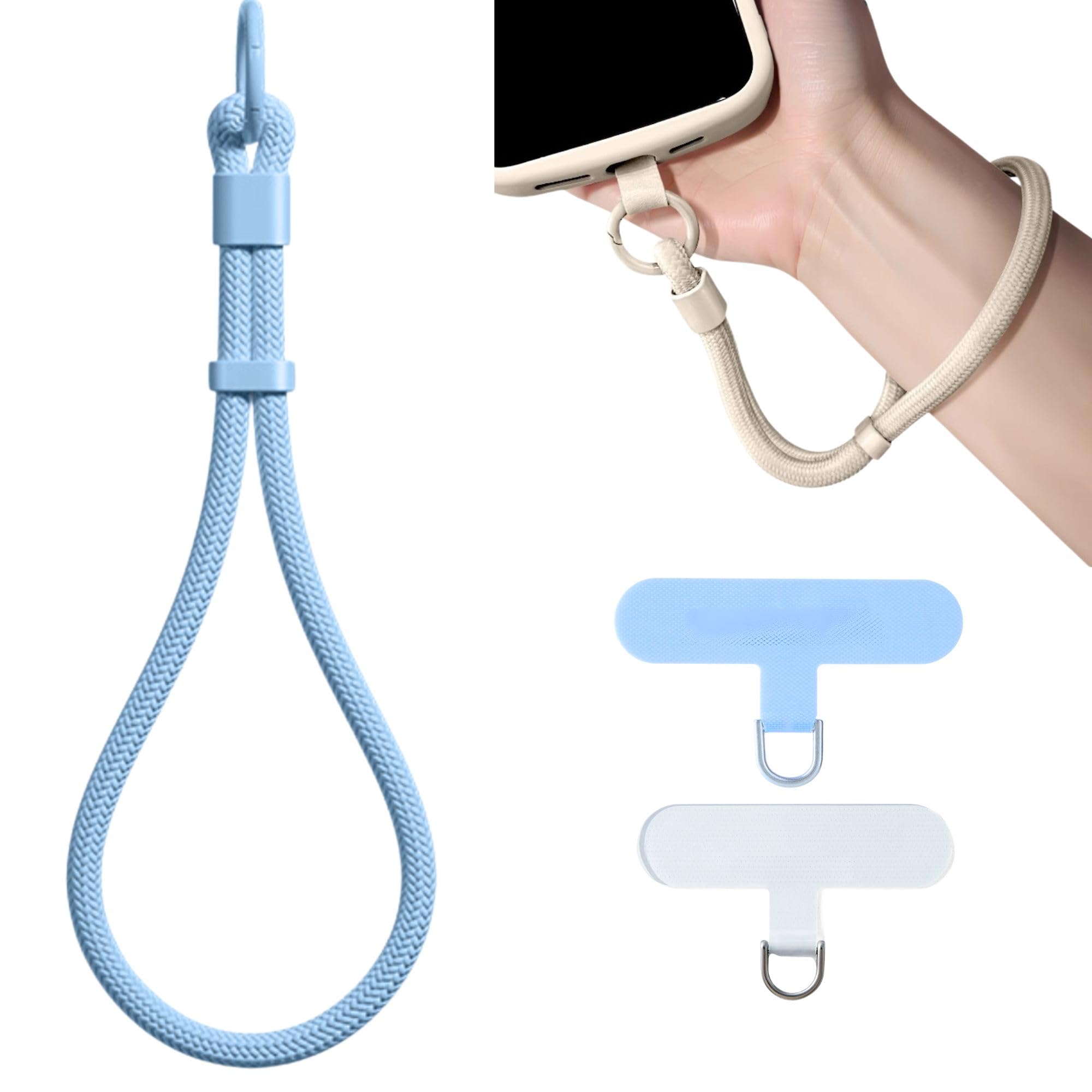 KIMAGIC Dopamine Minimalist Wrist Strap Phone Lanyard, Anti-Drop, Includes 2 Types of Phone Tabs (Clear & Matching Nylon) (04 Sky Blue)