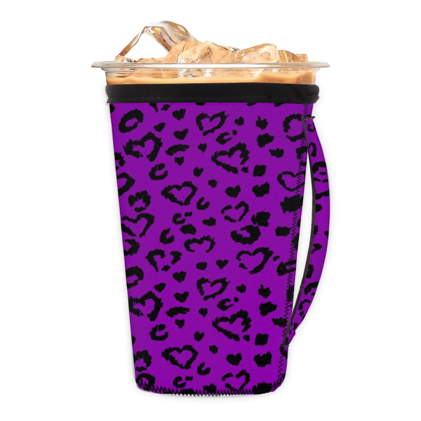 Love Texture Reusable Neoprene Coffee Sleeve with Handle Insulated Iced Coffee Cup Holder Reduces Condensation Fits 24-28 oz Cups M