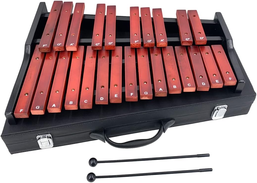 Portable Professional 25 Key Xylophone, Alto Wood Xylophone Adult, Student Percussion Educational, diatonic scale from F to F, semitone scale from F to D (Rose Wood)