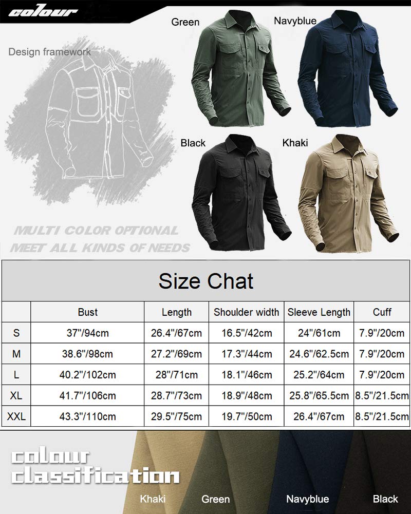 Secado Rápido Camisa Táctica para Hombre,Militar Solapa de Manga Larga Camisa,Slim Fit Elasticidad Camisa Casual Outdoor Work Camiseta