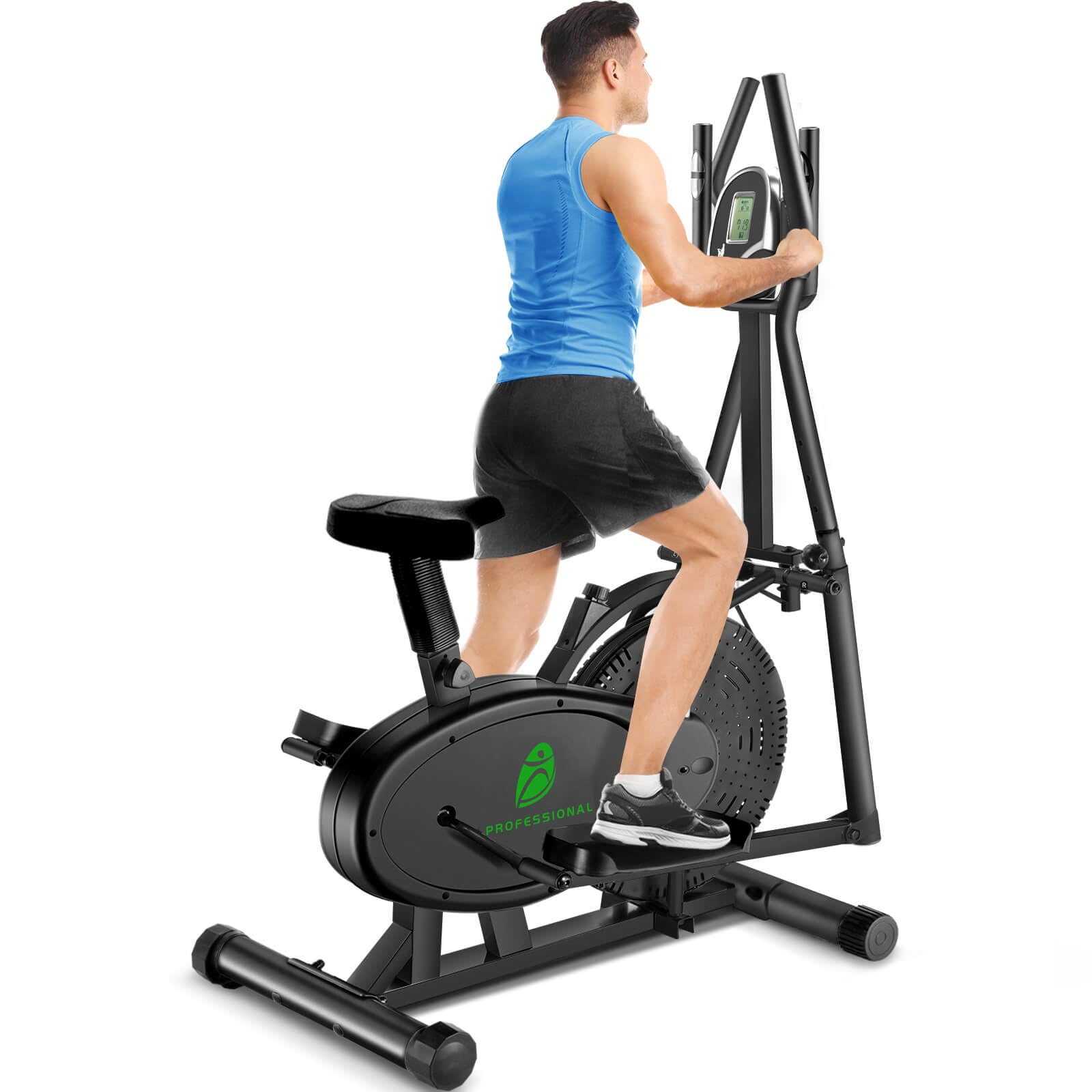 Bicicleta Elíptica para Casa, 2 en 1 Ergonómico Elliptical Cross Trainer con Asiento Ajustable Y Resistencia, Pantalla LCD, Ahorro De Espacio 265 LBS Capacidad De Carga