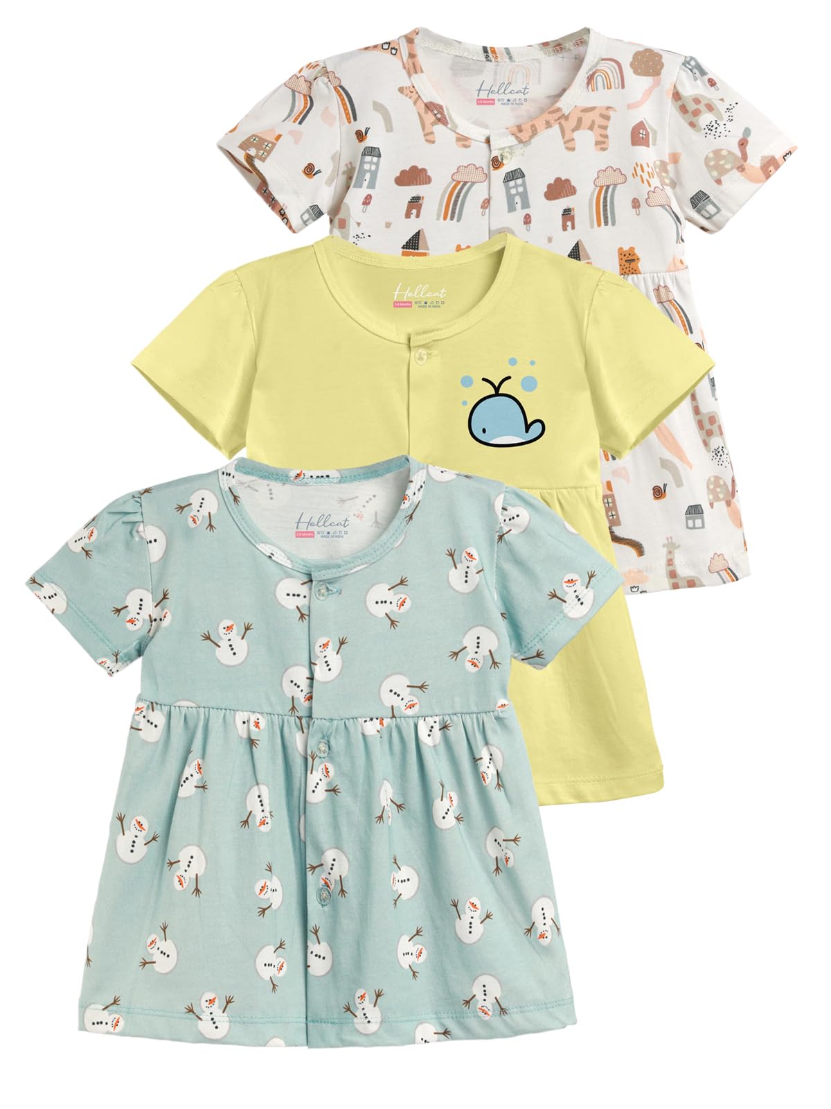 hellcat 100% Cotton Baby Frock Dress for Girls - Pack of 3, Soft & Trendy, Short Sleeve(0-18M)-picture-12