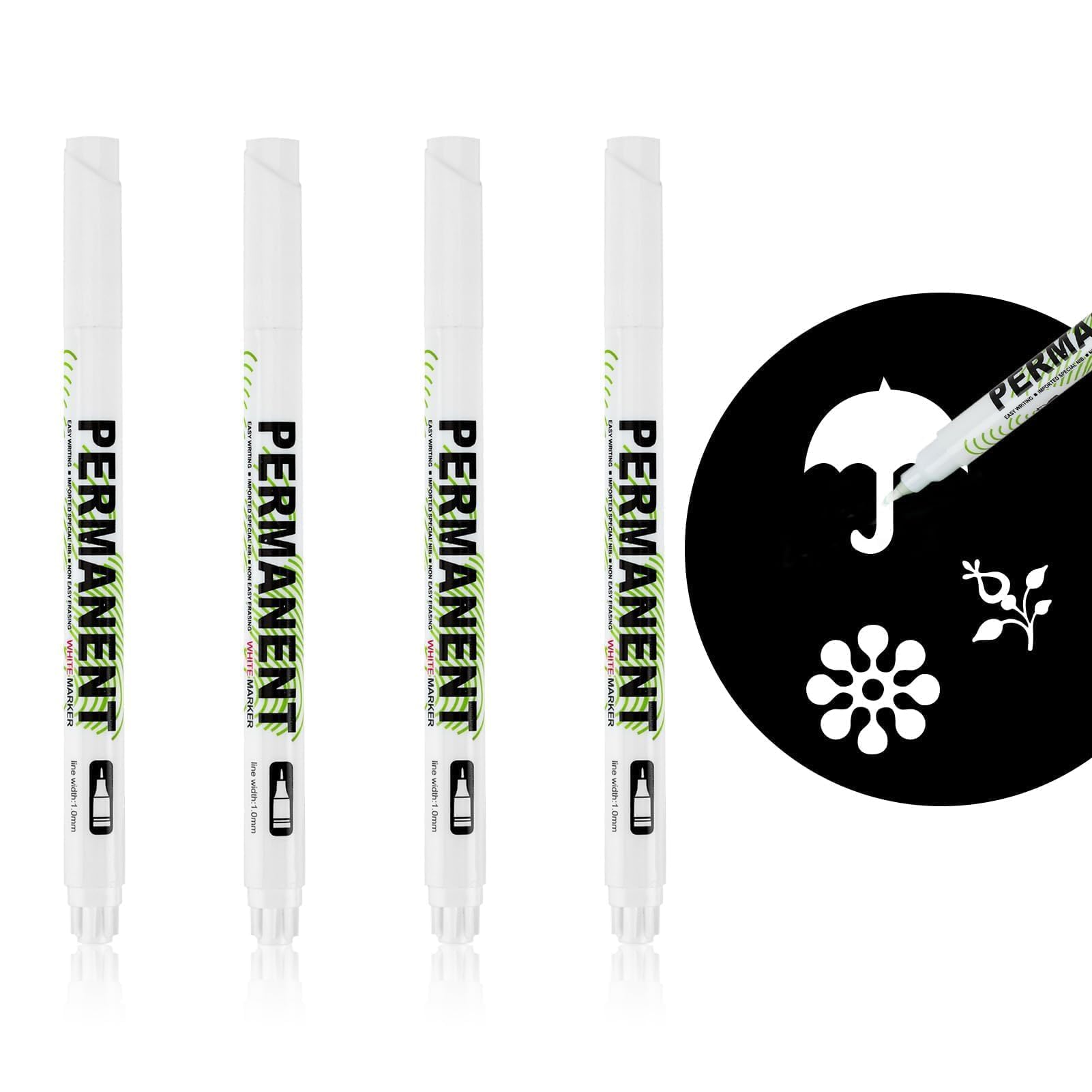 4 Piezas Rotuladores Blanco，Yvmew Rotuladores Blancos Permanentes de Acrílico Rotuladores de Marcadores Blancos 1 mm para Madera Roca Plástico Cuero Vidrio Metal Tela Cerámica Neumáticos