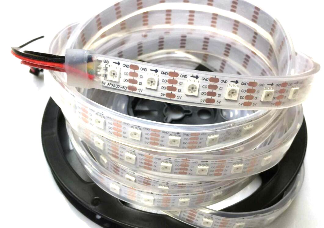 APA107 5050 SMD RGB Strip Addressable 60leds/M Led Pixels Light 5M/Roll 16.5ft DC5V Waterproof IP67 (White PCB)