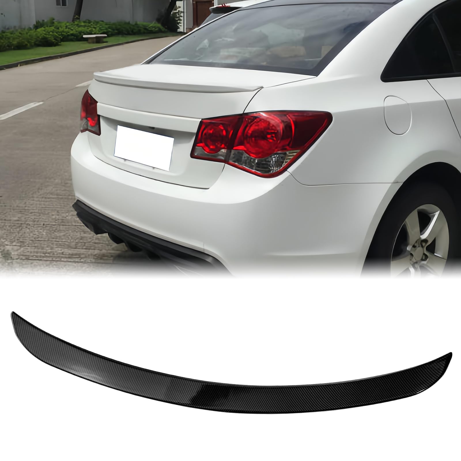 Rear Trunk Spoiler Deck Lid Spoiler, Fits 2010-2015 Chevrolet Cruze & 2016 Chevrolet Cruze Limited, OE Style Carbon Fiber Print ABS Racing Trunk Tail Lip Wing Add-on Exterior Replacement