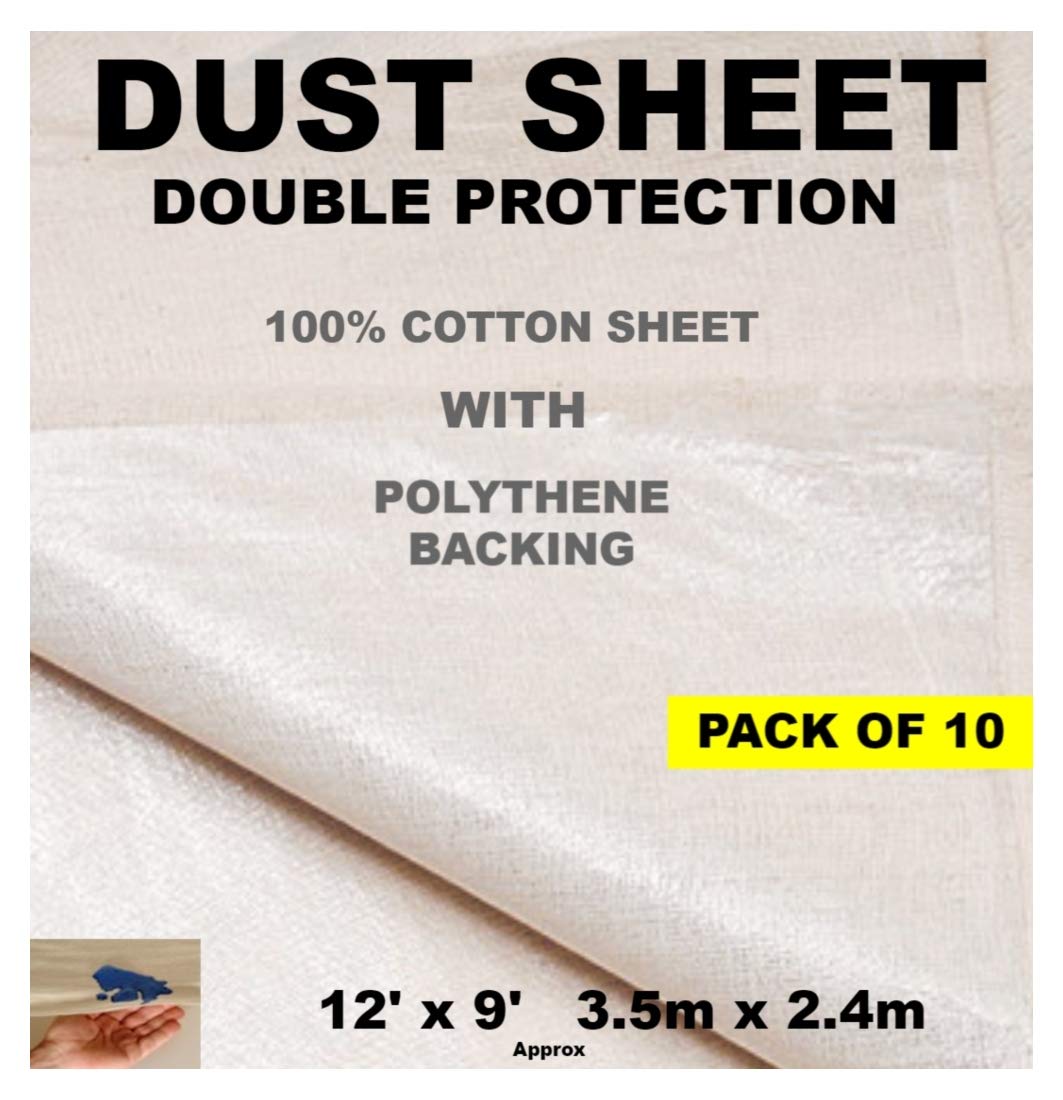 Jms Bridge Dust Sheet Cotton For Painting Decorating Plastic Polythene Backed 12Ft X 9Ft (Pack Of 10)