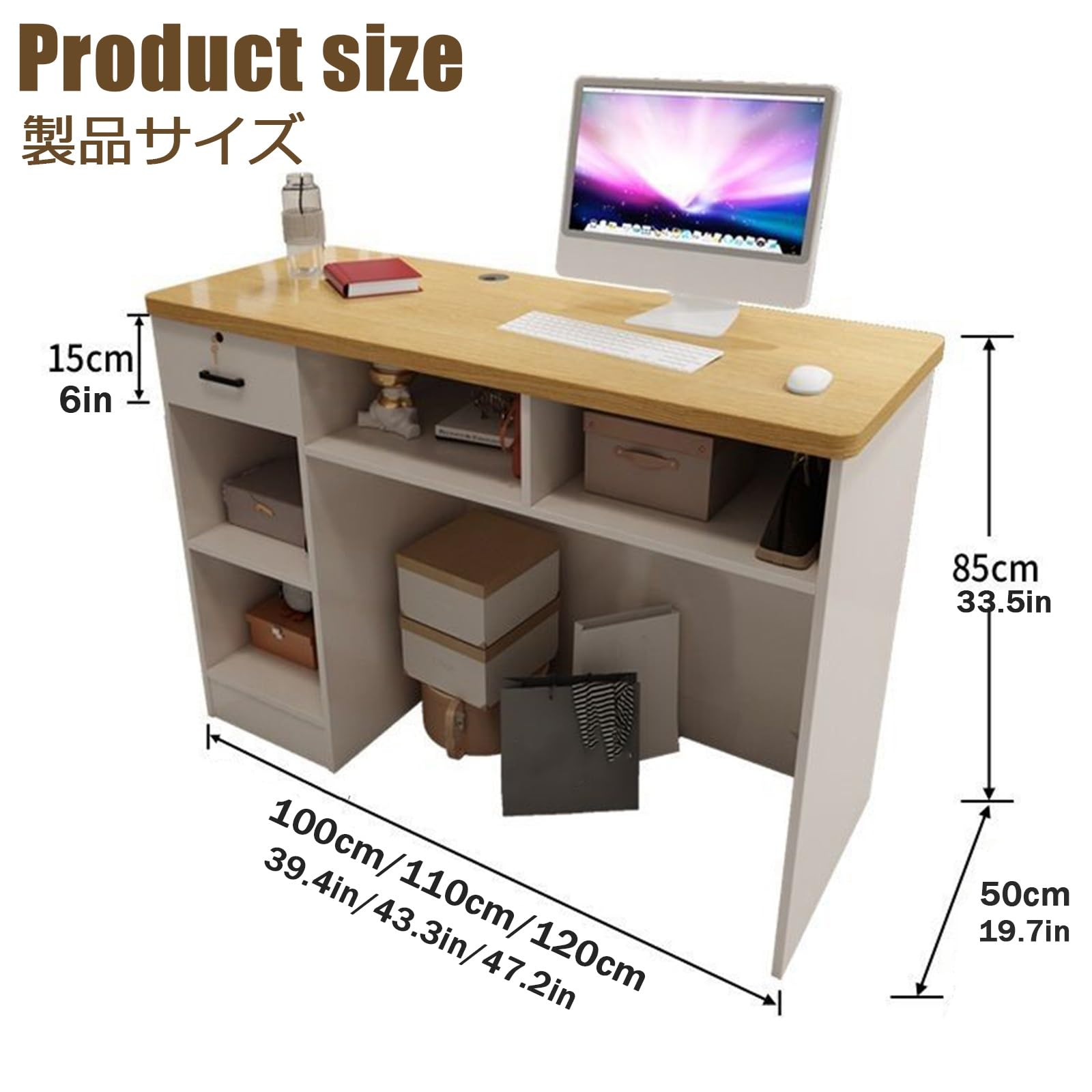 Moderno banco reception – Postazione di lavoro per negozi e ufficio 100 cm bianco banco cassa con cassetti per salone di bellezza hall & negozio