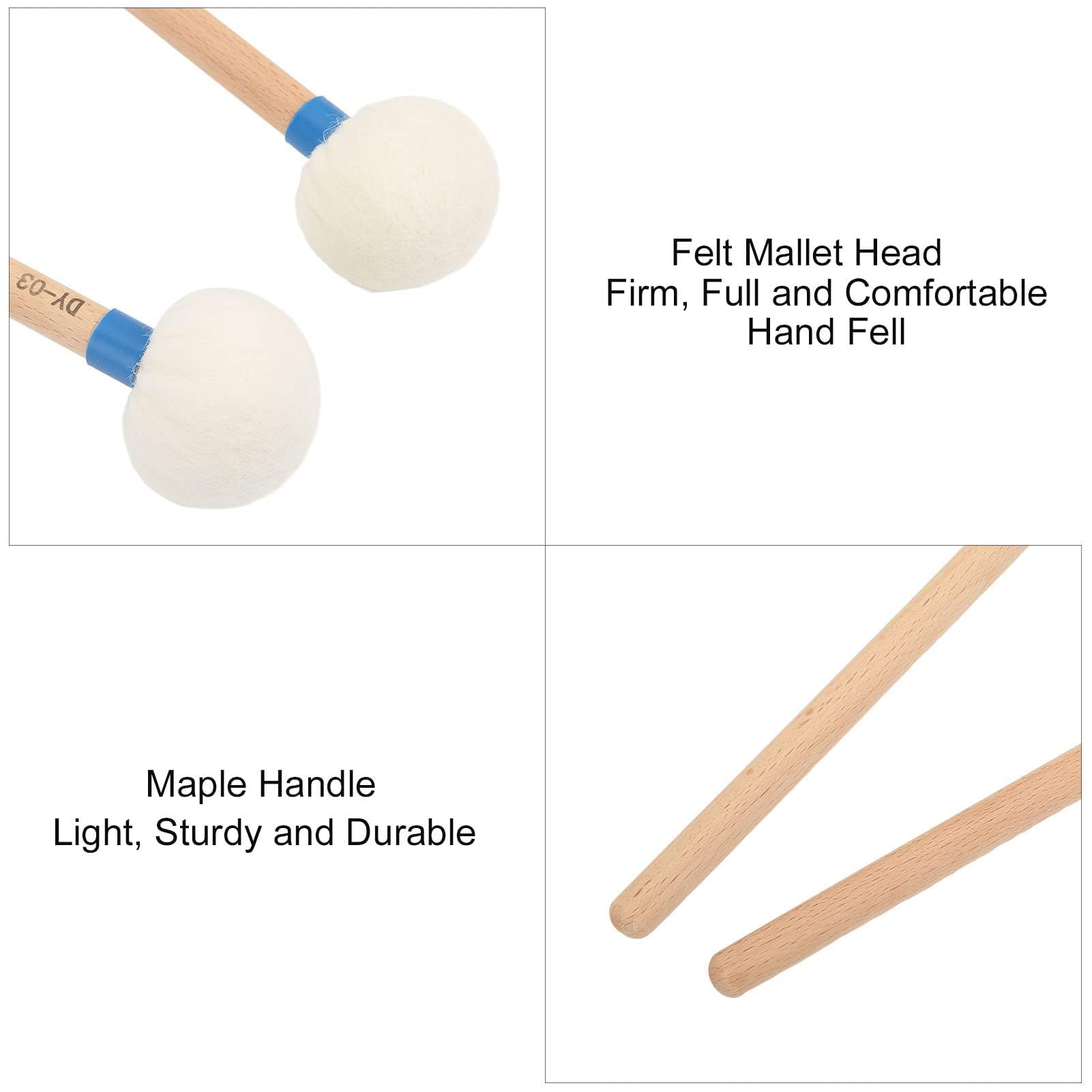 Bacchette per Batteria Multiuso con Testa in Feltro – Accessori per Grancasse, Timpani e Rullanti – 2 Pezzi (Blu)