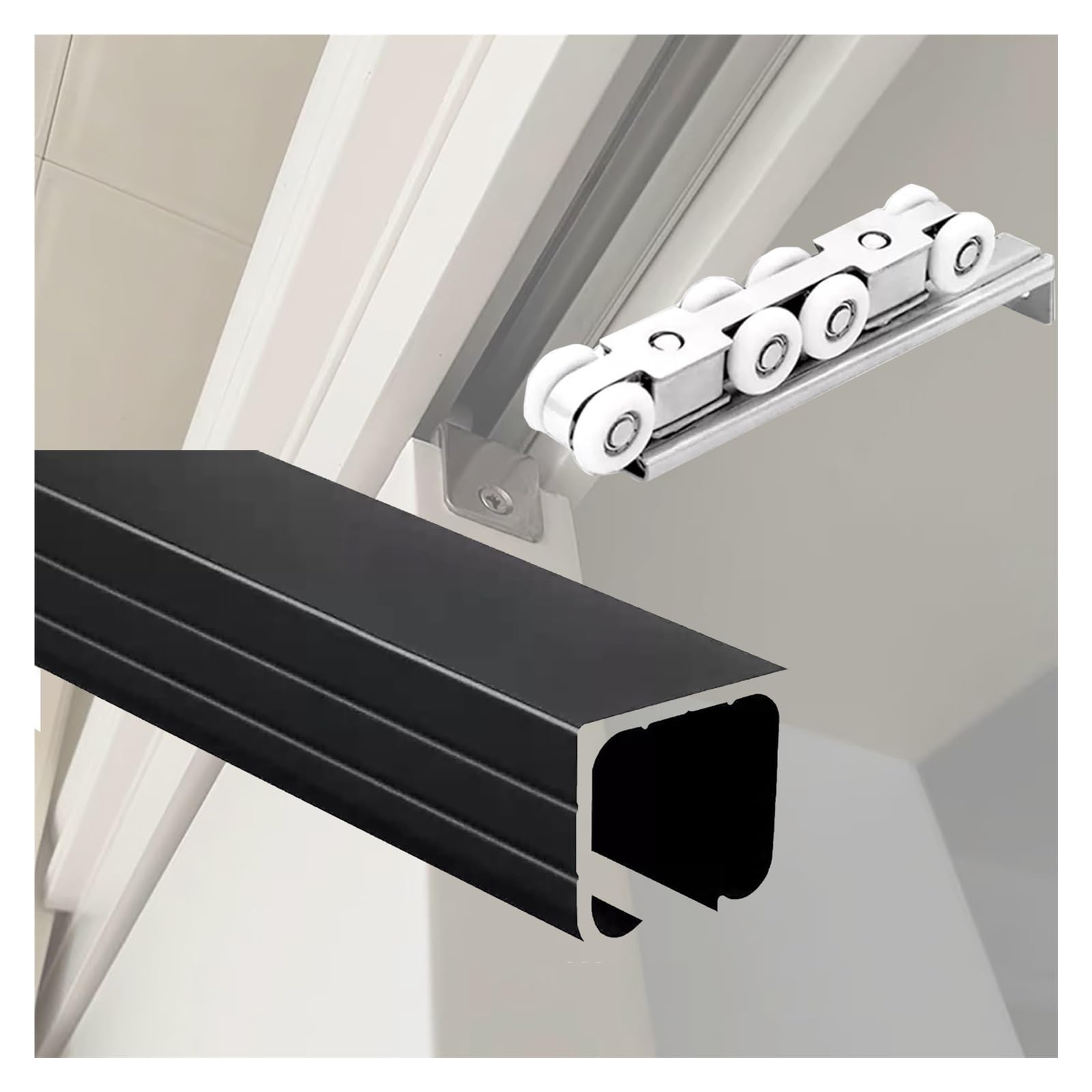 Accesorios para puerta corredera, kit de riel de puerta corrediza resistente, sistema de riel de aluminio duradero para montaje en pared/techo, perfecto para puertas individuales/dobles, accesorios de