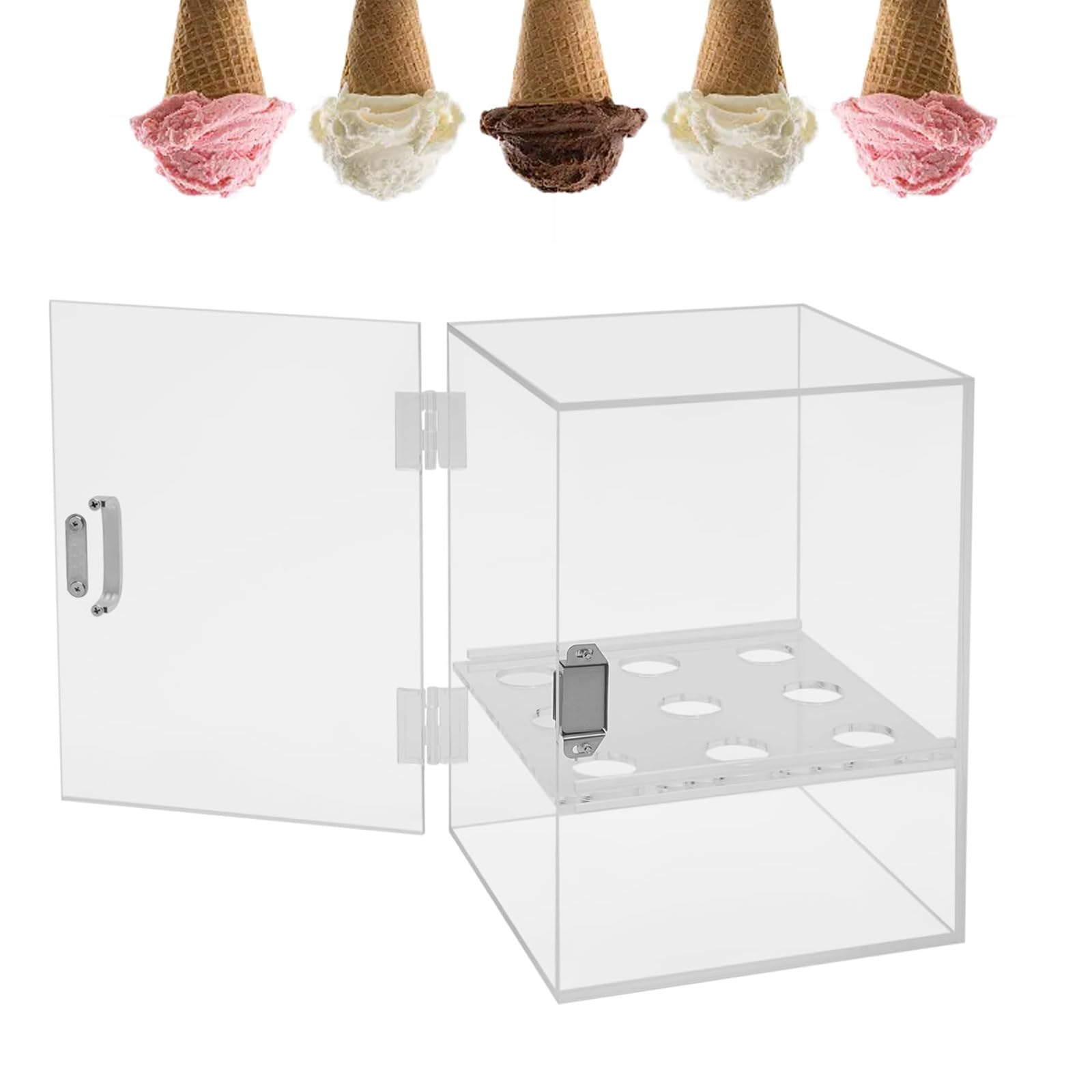 Vetrina per gelato in acrilico con paratia staccabile, espositore da tavolo per dessert a 9 fori, per negozi e caffè