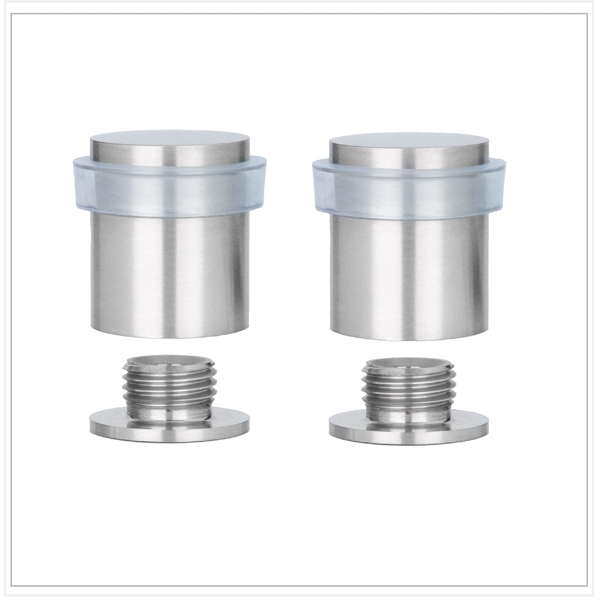 Evi Herrajes Inox Matte - Transparent Rubber | Pack Of 2 Door Stops | Ø20 X 25Mm | Threaded Base | Stainless Steel - Transparent Rubber | Includes Screw + Clamping Plug | Mod. I-811Tcbam