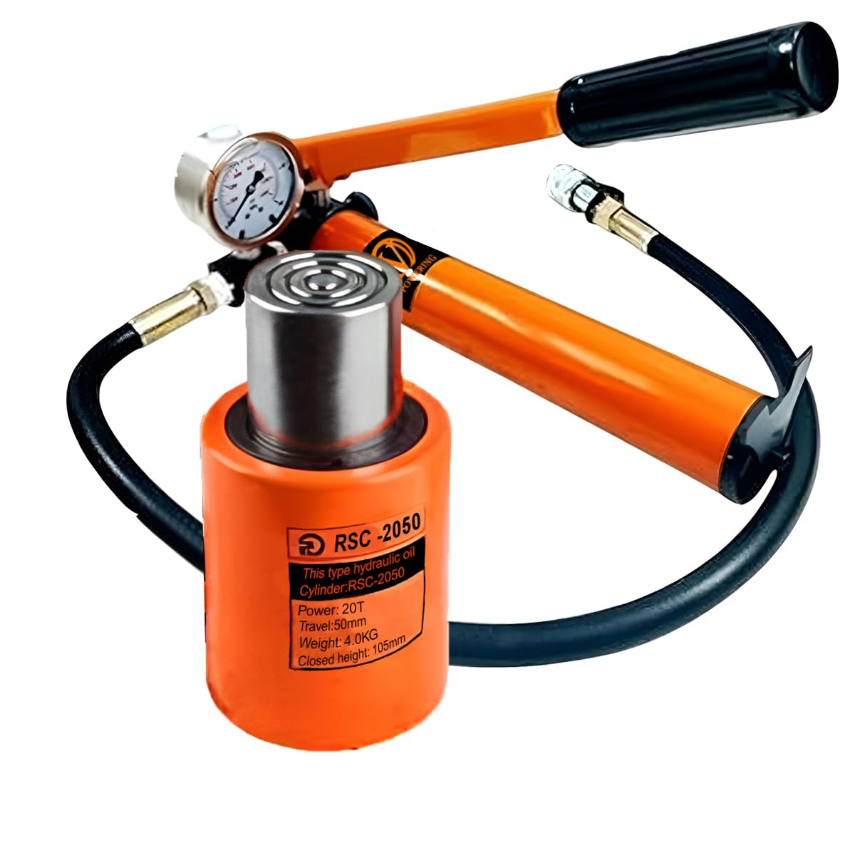 VOLTZ Hydraulic Cylinder Jack with Hand Pump, 20 Ton Capacity, 50mm Stroke, Single Acting Ram with Pressure Gauge, Orange-image-34