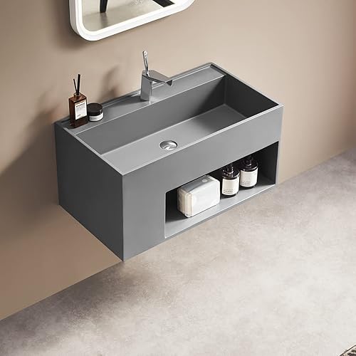 Miniatura 7 de Serene Valley SVWS609-40GR - Tocador flotante para baño, fregadero de pared de 40 pulgadas con gran espacio de almacenamiento y colador emergente,