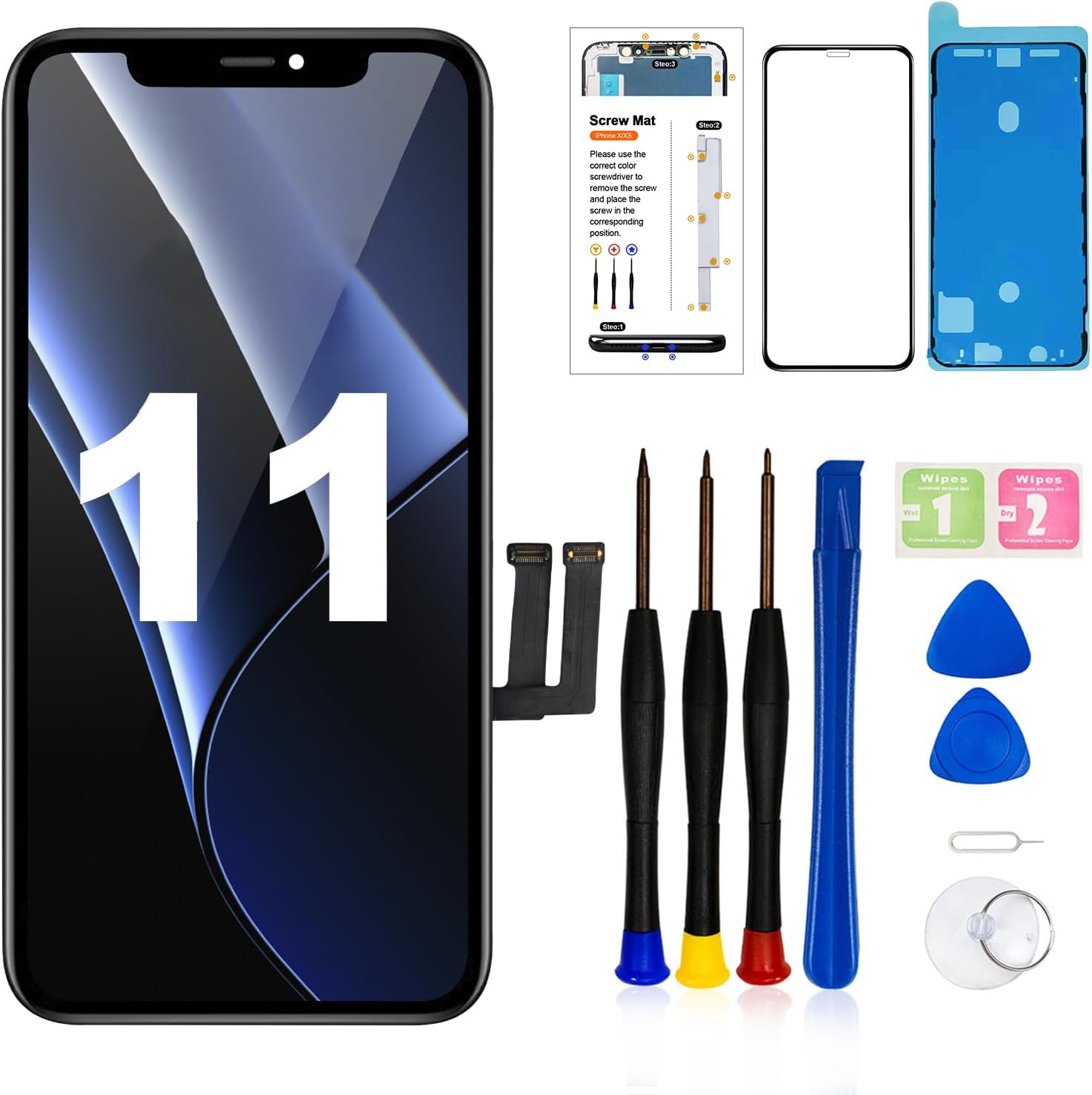 LMQ for iPhone 11 Screen Replacement 6.1 Inch ，3D Touch Screen LCD Display Digitizer Assembly with Repair Tools Kit + Waterproof Adhesive+ Tempered Glass (A2111, A2223, A2221)