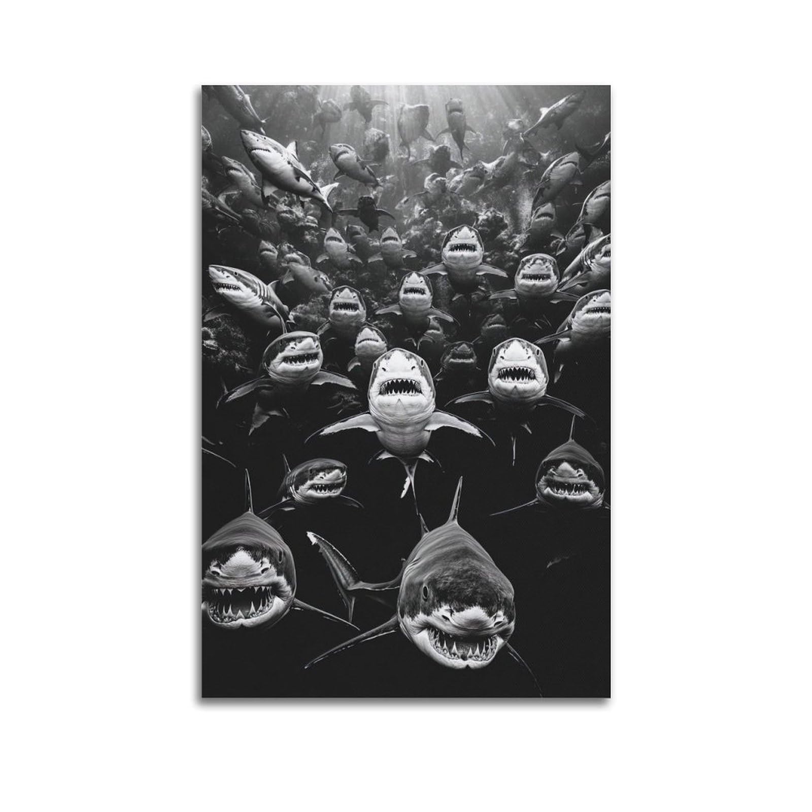 HUIYHB Animal Artwork Poster Fierce Sharks Poster Decorative Painting Canvas Wall Posters And Art Picture Print Modern Family Bedroom Decor Posters 20x30inch(50x75cm)