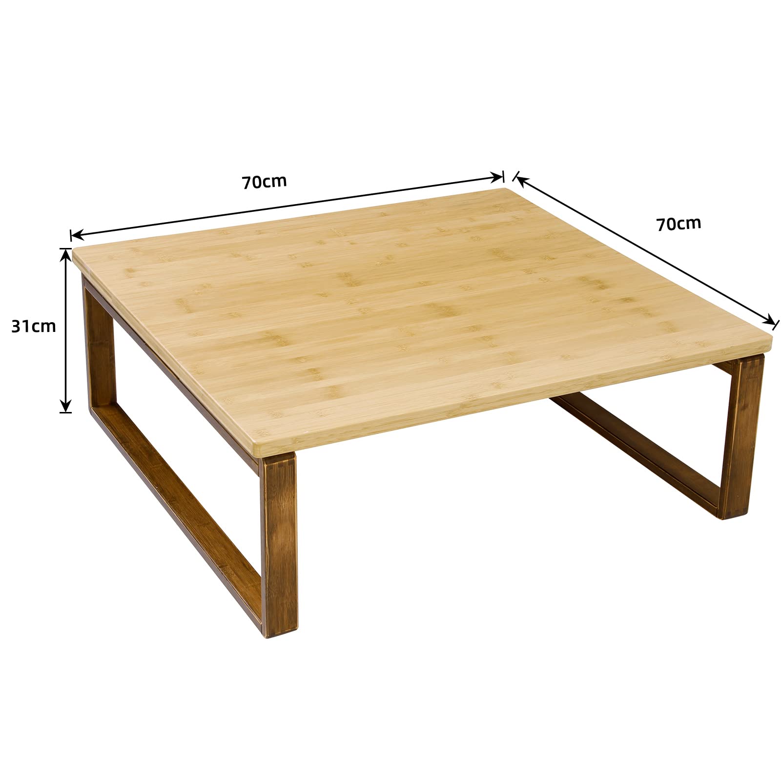 soges Klappbarer Couchtisch Kaffeetisch aus Bambus Faltbarer Kleiner Niedriger Tisch Kaffeetisch Japanischer Stil für Fenster Tatami Outdoor Bett, Montagefrei, 70 x 70 cm