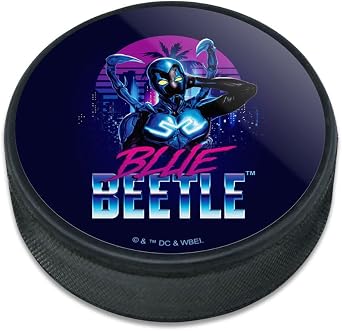 Blue Beetle Neon Lights Ice Hockey Puck