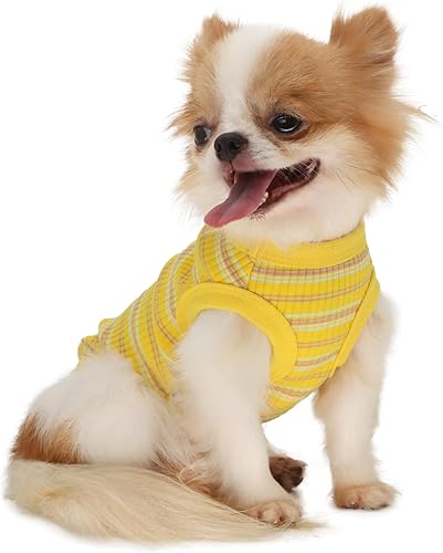 Miniatura 14 de LOPHIPETS camisa de perro con cuello acanalado 100% algodón para perros pequeños taza Chihuahua Yorkie ropa para cachorros camiseta sin Azul,Rosa