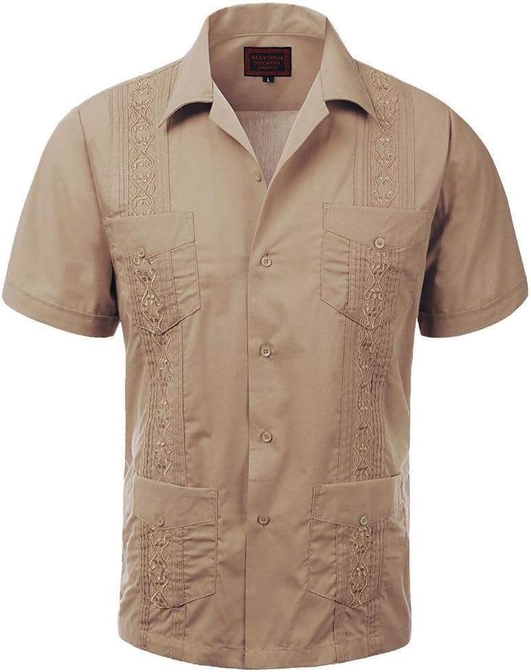 vkwear Guayabera Men's Cuban Beach Wedding Short Sleeve Button-up Casual Dress Shirt