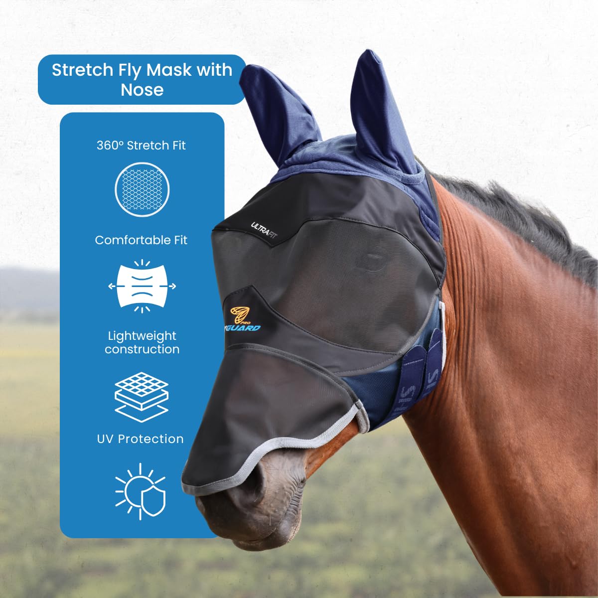 Shires FlyGuard Pro Deluxe maska przeciw owadom z uszami i nosem, rozmiar kolby, ochrona wysokiej jakości, delikatna siatka, lekka, oddychająca ochrona przed owadami i owadami, bezpieczne dopasowanie
