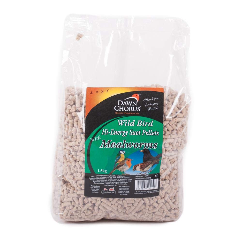 Dawn Chorus Quality Wild Bird Feed High Energy Suet Pellets With Mealworms 1Kg