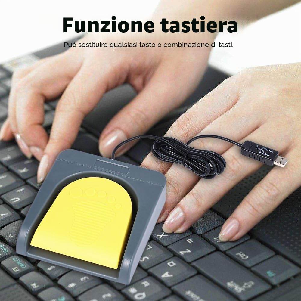 docooler Pedale Interruttore a Singolo Pcsensor con Presa USB, per Combinazioni tastiere Personalizzate, Grigio e Giallo