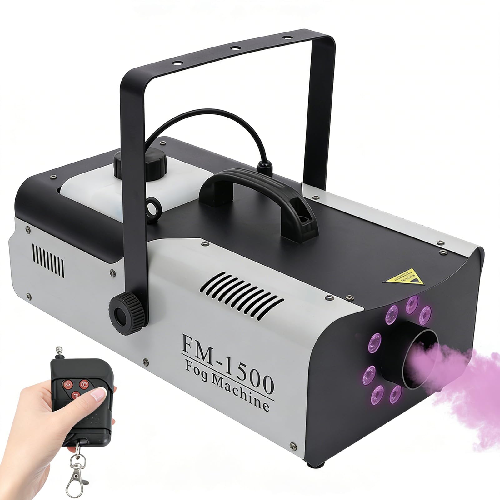 DMX 1500 W macchina per nebbia 2 l, 9 x 3 W 3 in 1 RGB LED per palcoscenico, fumo, macchina per nebbia con telecomando