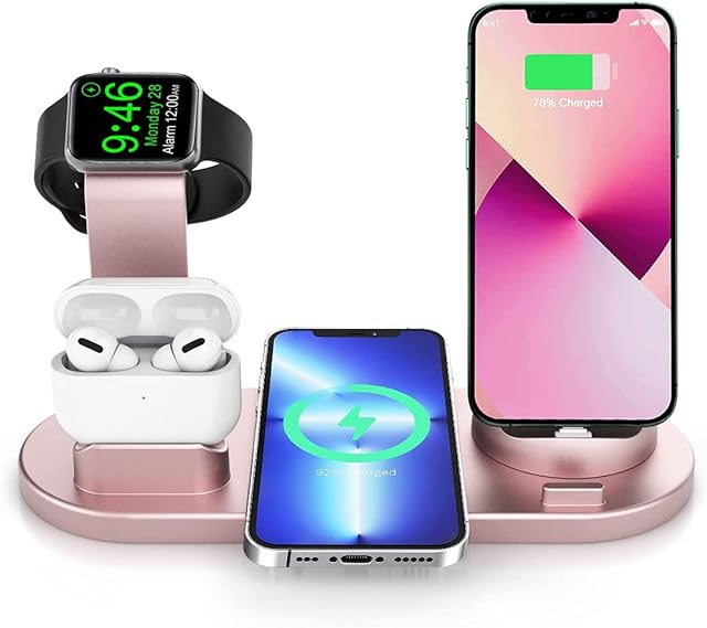 Wireless Charging Station, 4 in 1 Multi Charger Station for iPhone 14/13/12/11 Pro Max/X/Xs Max/8/8 Plus/Samsung Phones, iWatch Series 7/6/5/SE/4/3/2, AirPods 3/2/pro