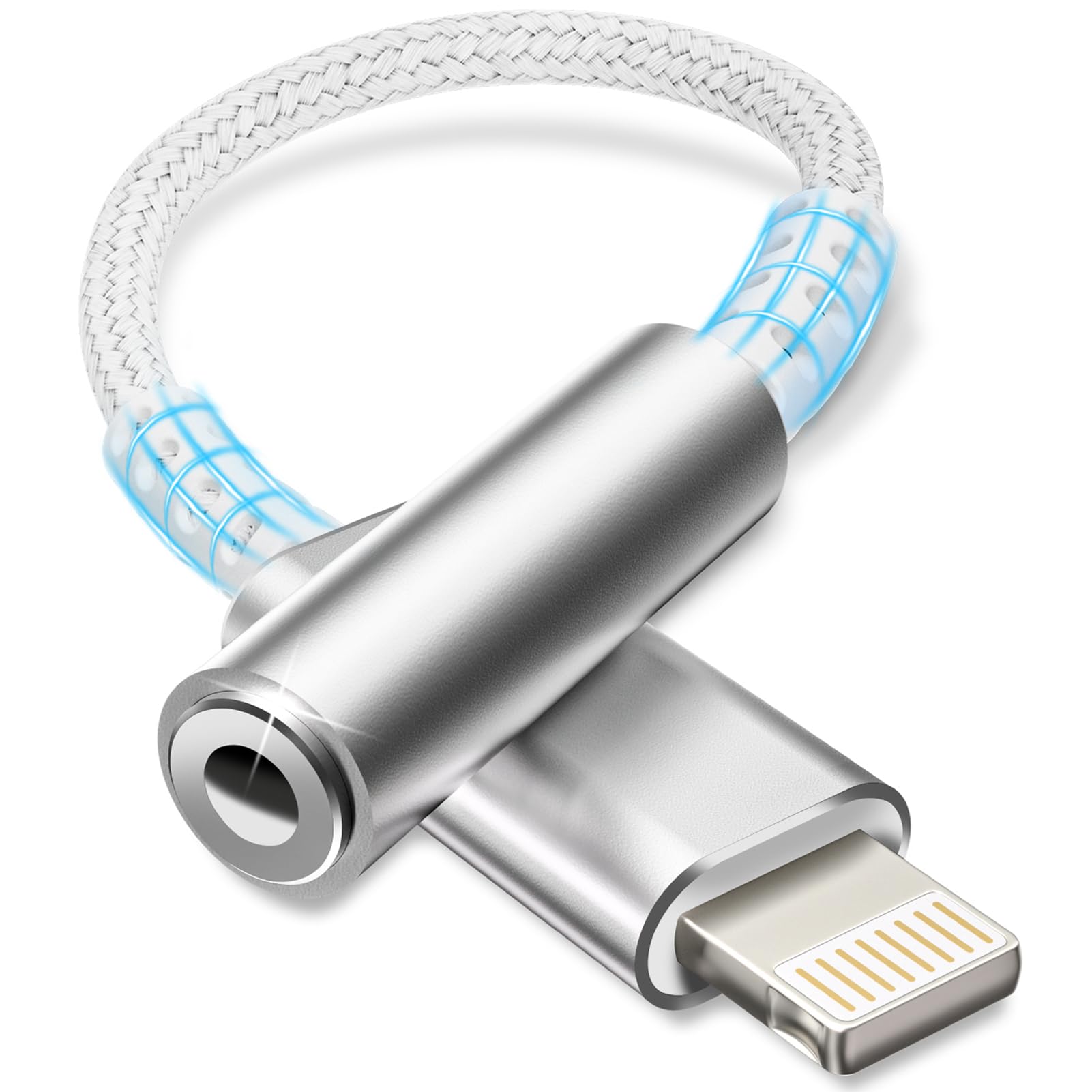 Esiposs Adattatore i Phone Jack 3,5 mm [Certificato MFi] Adattatore Jack Lightning Cavo Dongle HiFi Adattatore Cuffie i Phone Compatibile con i Phone 14/13/12/11/X/8/7/Pad/i-OS, Bianco Argento