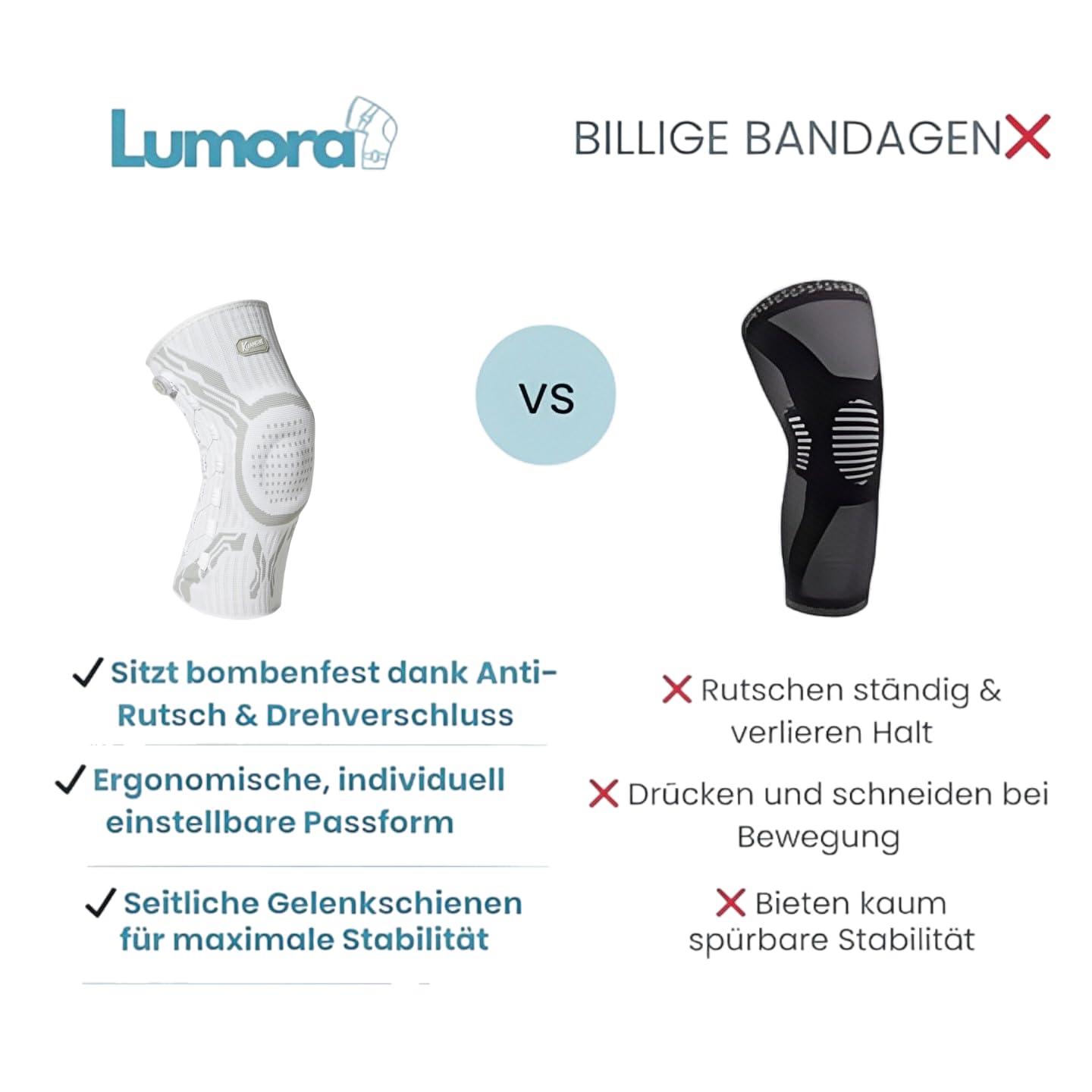 MEIION LUMORA KnieStark Kompressions-Kniebandage mit Patella-Gel-Pad & Seitenstabilisatoren, Kniefußstütze zur Schmerzlinderung, Knieorthese für Sport, Gelenkschutz